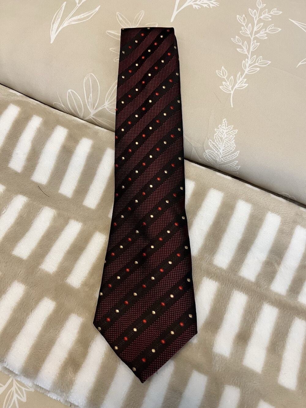 Giorgio Armani Striped Burgundy Black 100% Silk Designer Men's Tie